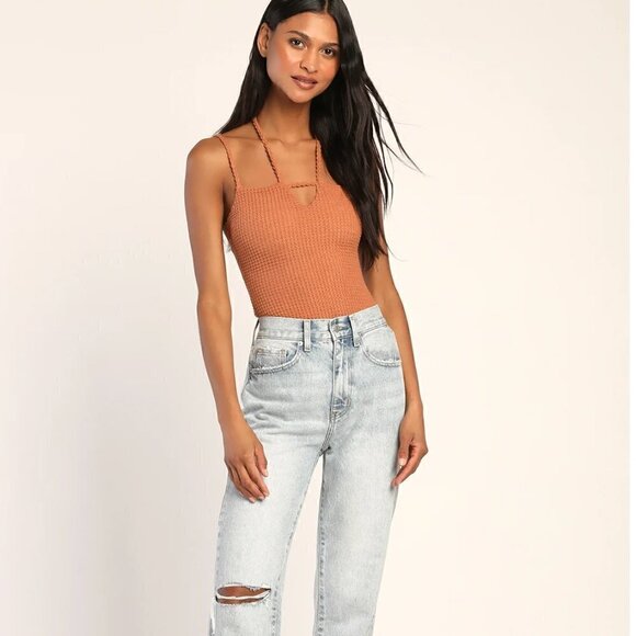 Lulus Brooklyn Girl Brown Knit Halter Bodysuit Size Small - Picture 2 of 8